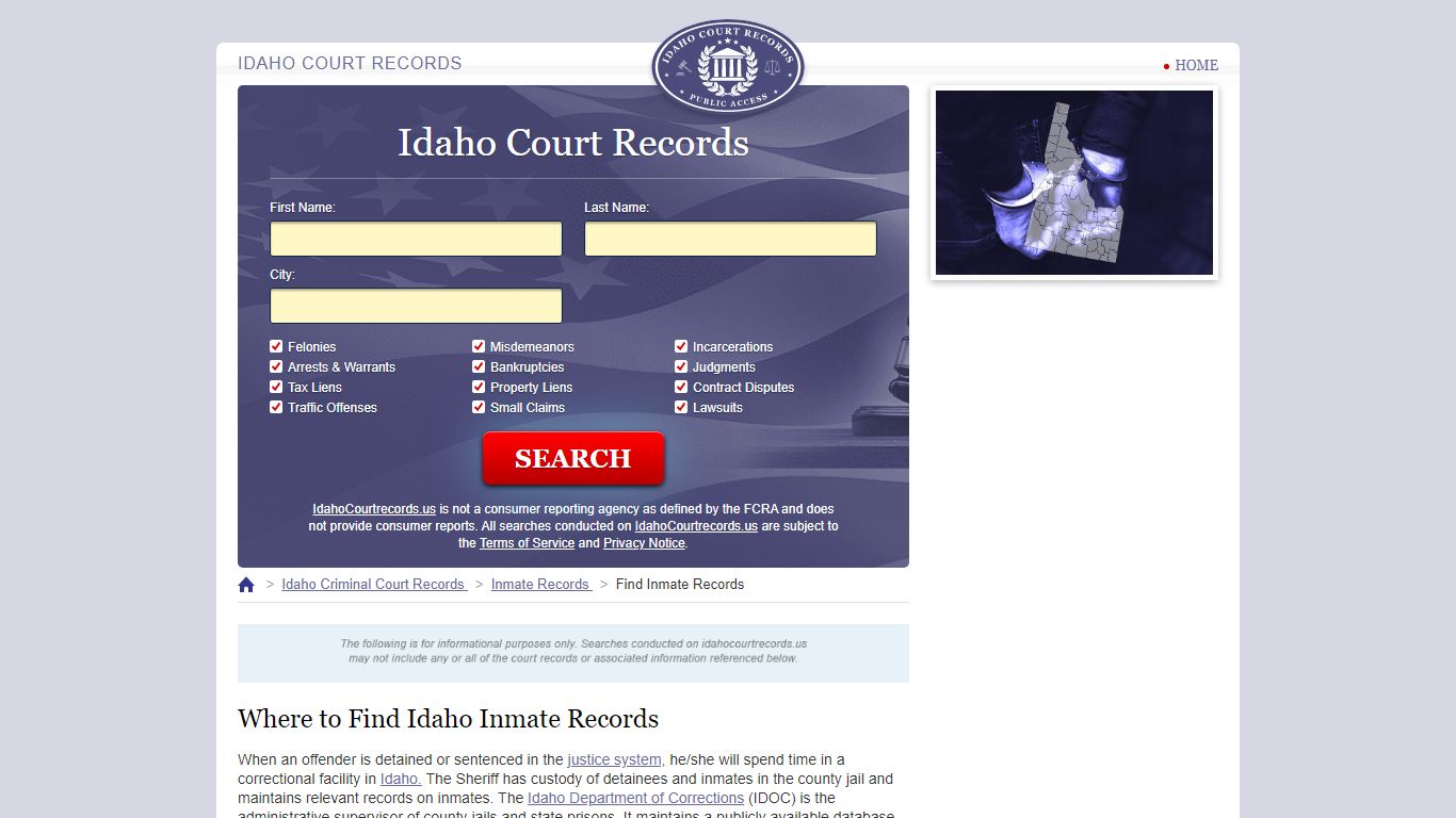 Idaho Inmate Search | IdahoCourtRecords.us
